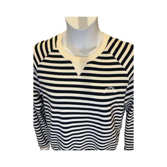 The Upside Navy and White Stripe Long Sleeve Pullover T-shirt Coastal sweatshirt - Picture 6 of 8